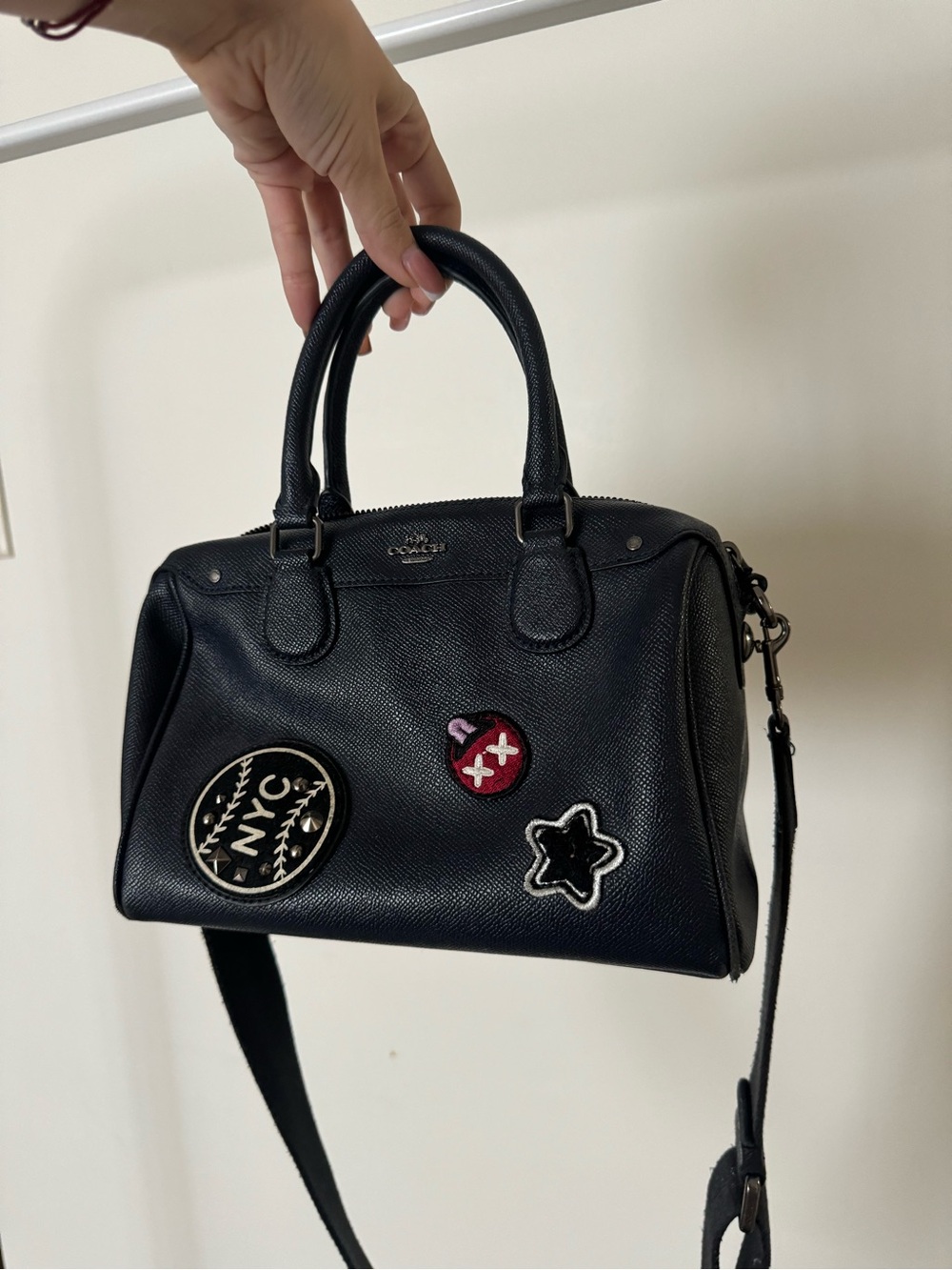 Coach Mini Bennett Satchel Navy Crossgrain Leather Patch Applique Crossbody